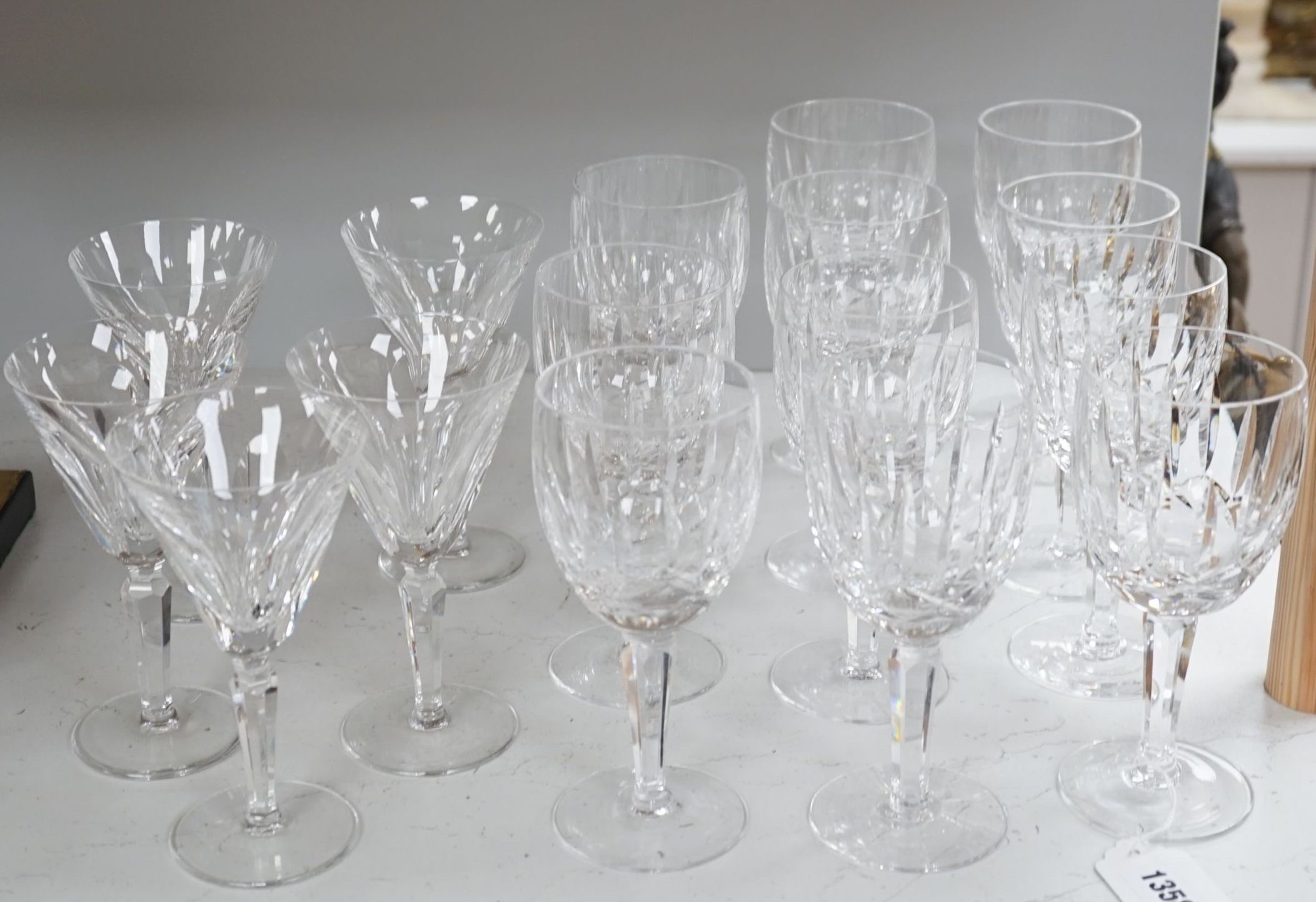 A suite of Waterford glass, 5 flutes, 11 wine glasses, Lismore and Sheila patterns